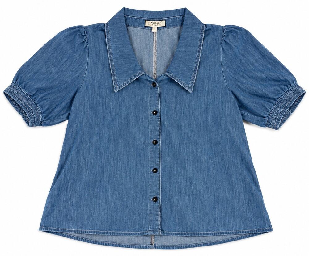 Bagatelle Collection Women’s XL Blue Denim Puff Sleeve Button Front Blouse